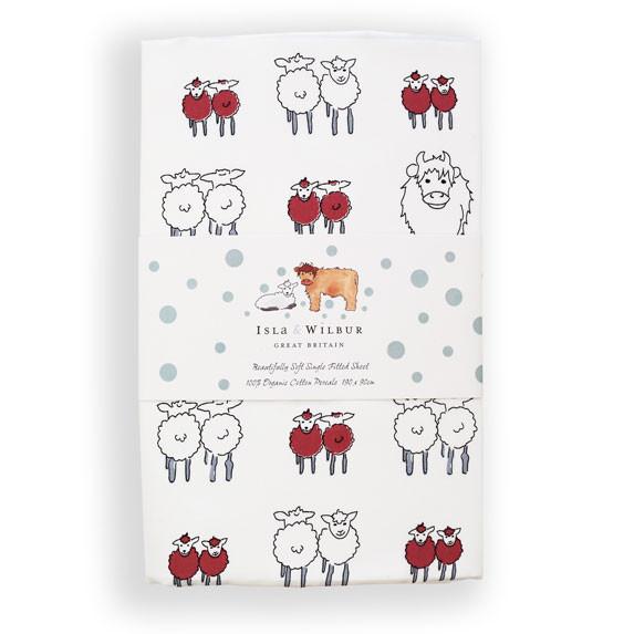 Children's Organic Single Fitted Sheet Twin Lambs - Isla & Wilbur