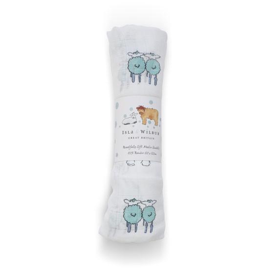 Green Twin Lambs Bamboo Swaddle - Isla & Wilbur