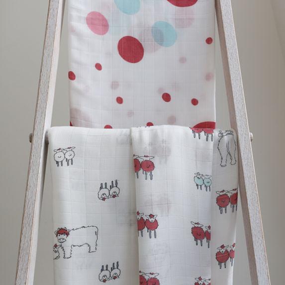 Raspberry Twin Lambs Bamboo Swaddle - Isla & Wilbur