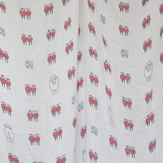 Raspberry Twin Lambs Bamboo Swaddle - Isla & Wilbur