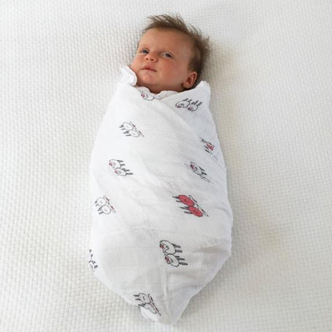 Green Twin Lambs Bamboo Swaddle