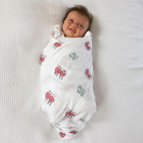 Raspberry Twin Lambs Bamboo Swaddle